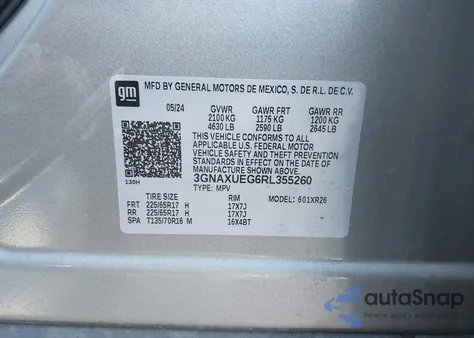 2024 Chevrolet Equinox Awd Lt из США, поврежденный, VIN 3GNAXUEG6RL355260